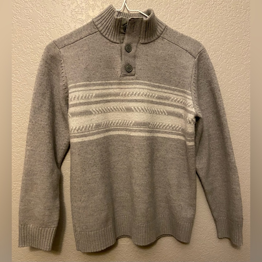 DKNY Womens Sweater Turtleneck Button Up Grey White Medium